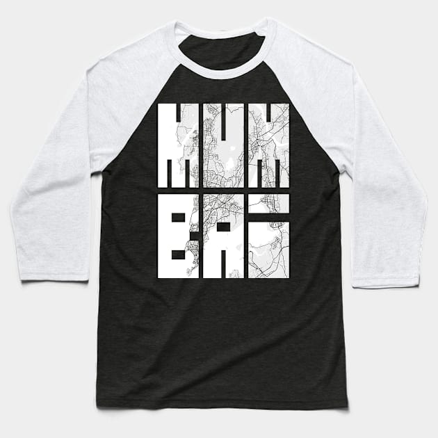 Mumbai, India City Map Typography - Light Baseball T-Shirt by deMAP Studio